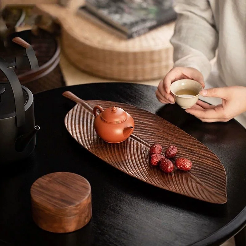 Walnut Leaf Tea Spot Tray Home Wooden Tea Table Solid Wood Dry Brew Tea Tray Teacup Tray Wooden