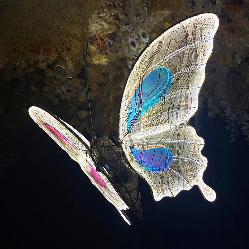 2026 New Electric Moving LED Lighting Up Iron Art Butterfly Ornament Wedding Party Stage Hanging Decoration Prop