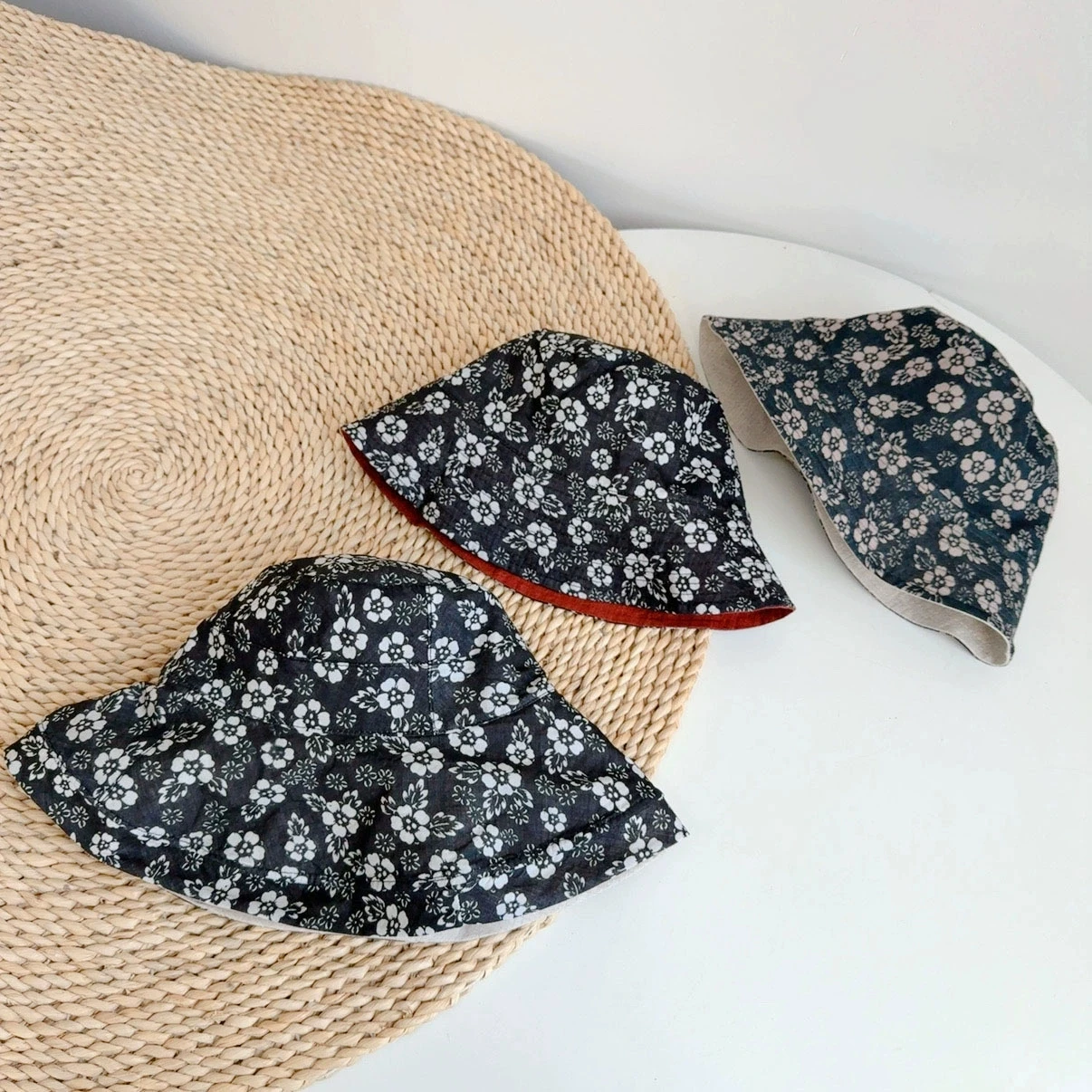 Ins Style Pure Linen Fisherman Hat Artistic Floral Double-sided Wearing Hat High-end Versatile Bucket Hats