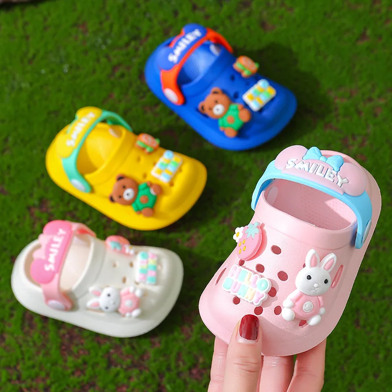 

Summer Slippers For Children Cold Slippers Indoor Non-Slip Soft Bottom Comfort Cute Baby Hole Shoes Boys Girls