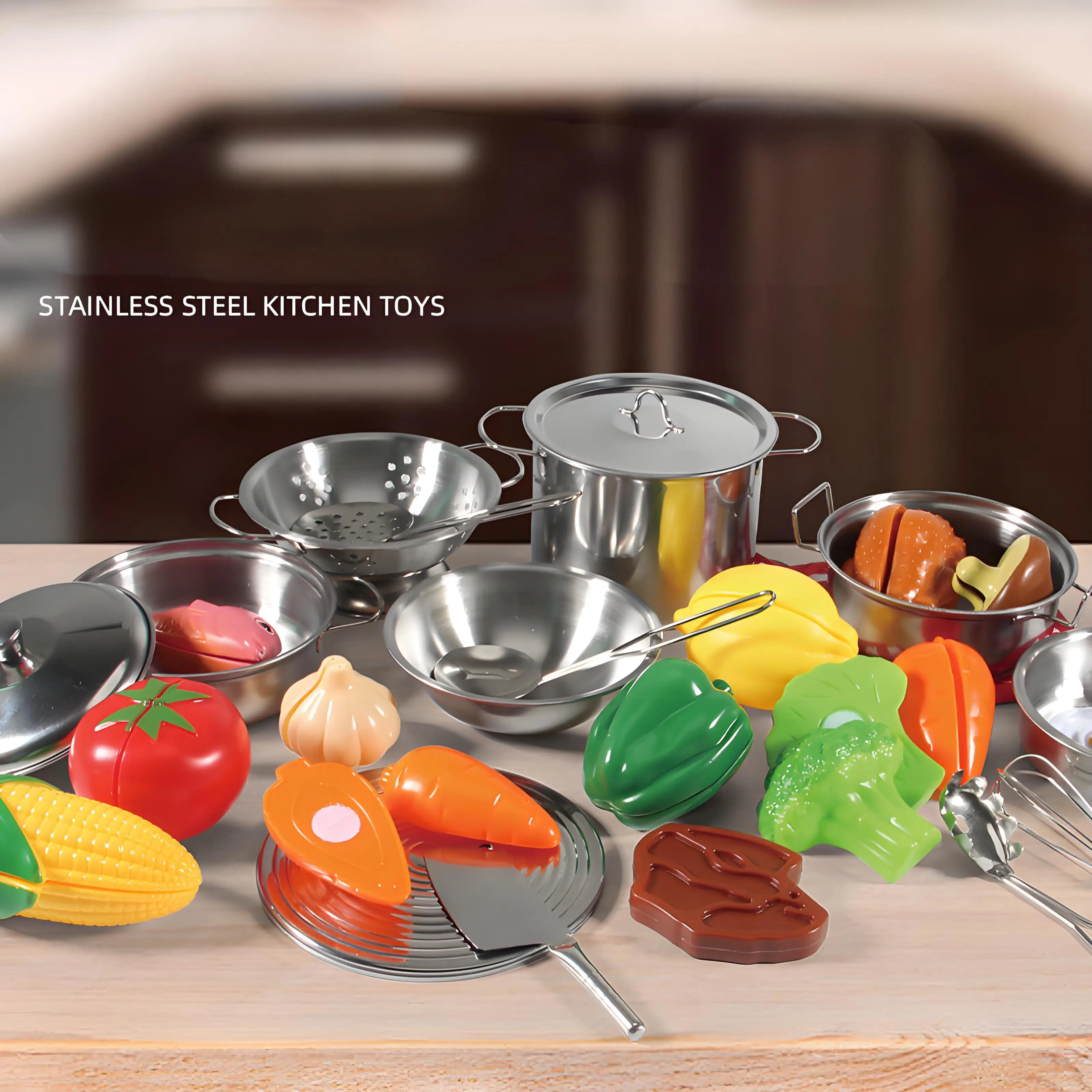 Jouer aux jouets alimentaires pour enfants, jouets de cuisine en acier inoxydable, ensemble créatif sûr et Non toxique, cadeaux de jeu de rôle de cuisine pour enfants