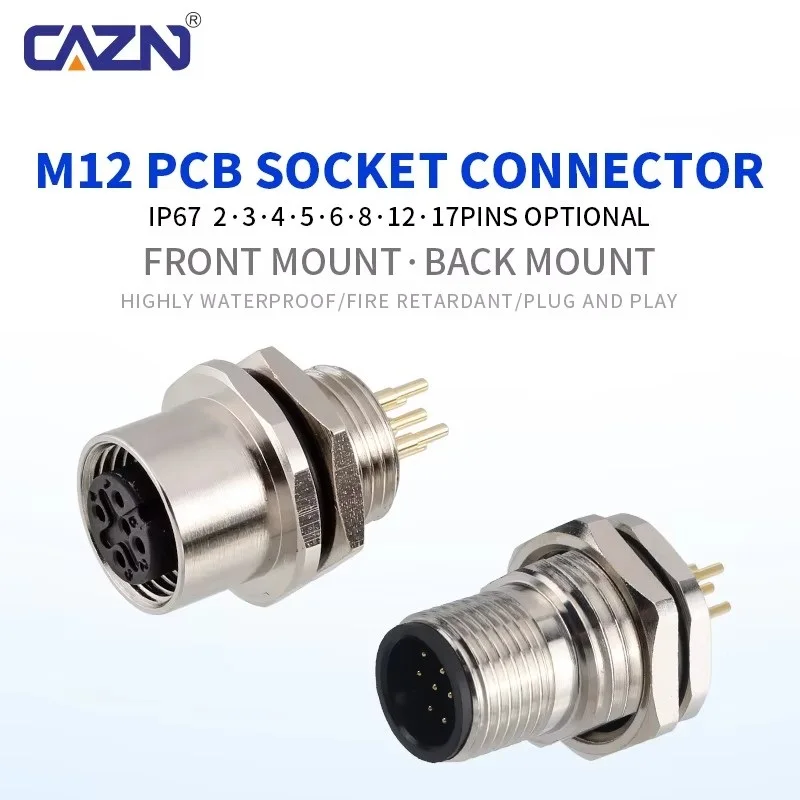 2/3/4/5/6/8/12/17 Pins M12 PCB Type Socket A/B/D Code Male&Female Panel Mount Sensor Connection For Automation Industry