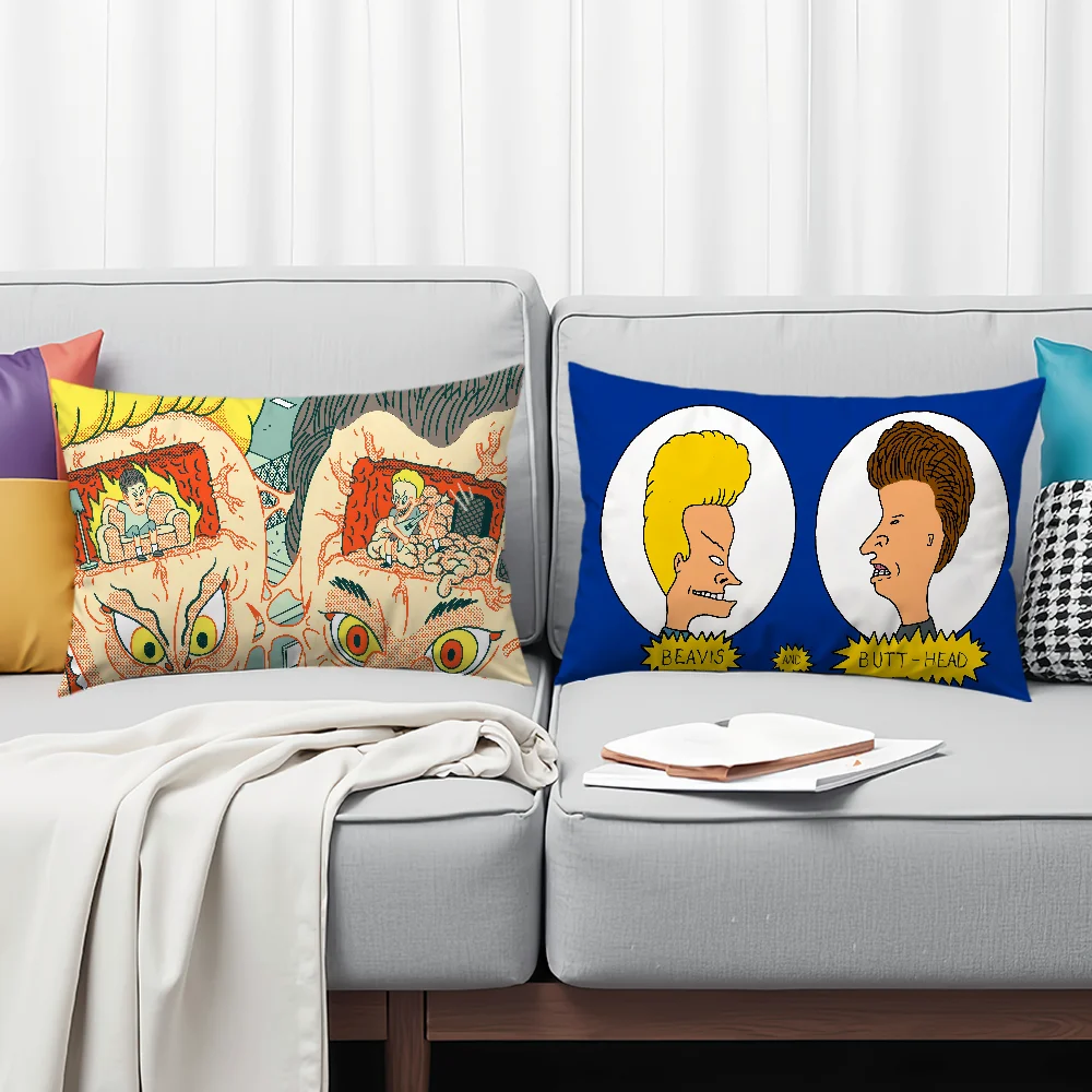 Cartoon Funny Art B-Beavis and Butt H-Head Cushion Cover Rectangle Pillow Cover Home Sofa Living Room Coffee Shop Pillowcase