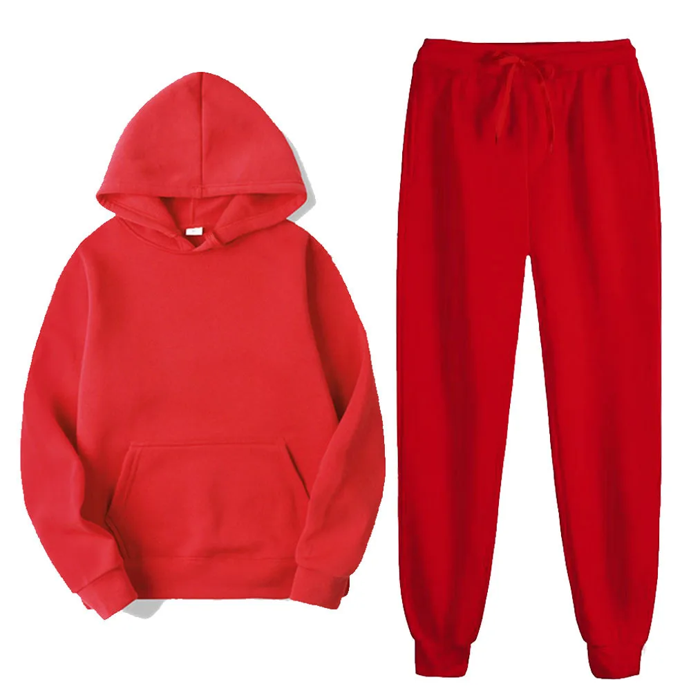 Mens Hoodie  Pants Set Winter Fleece Lined Warm Stylish Color Block Casual Sportswear  In Stock