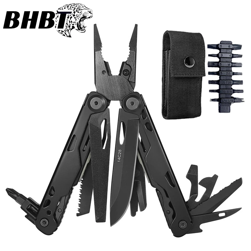 2025 New BHBT 20 in 1 Multitool Pliers Folding Knife EDC Multi Tool Outdoor Camping Survival Tools With Pocket Clip Bits