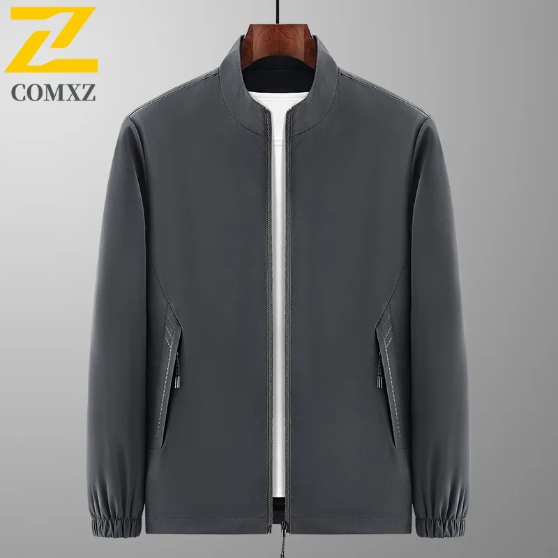 

COMXZ Men Jacket Multi-Function Premium Stand Collar Business Lightweight Windbreaker Solid Color Comfort Autumn Clothing