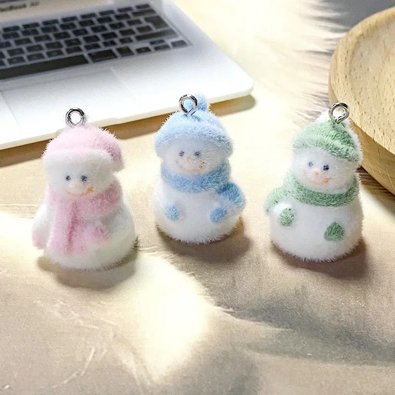 

20Pcs 3D Kawaii Flocked Snowman Resin Charms Cartoon Plush Snowman Pendant For Phone Keychain Earrings DIY Crafts Jewelry Make