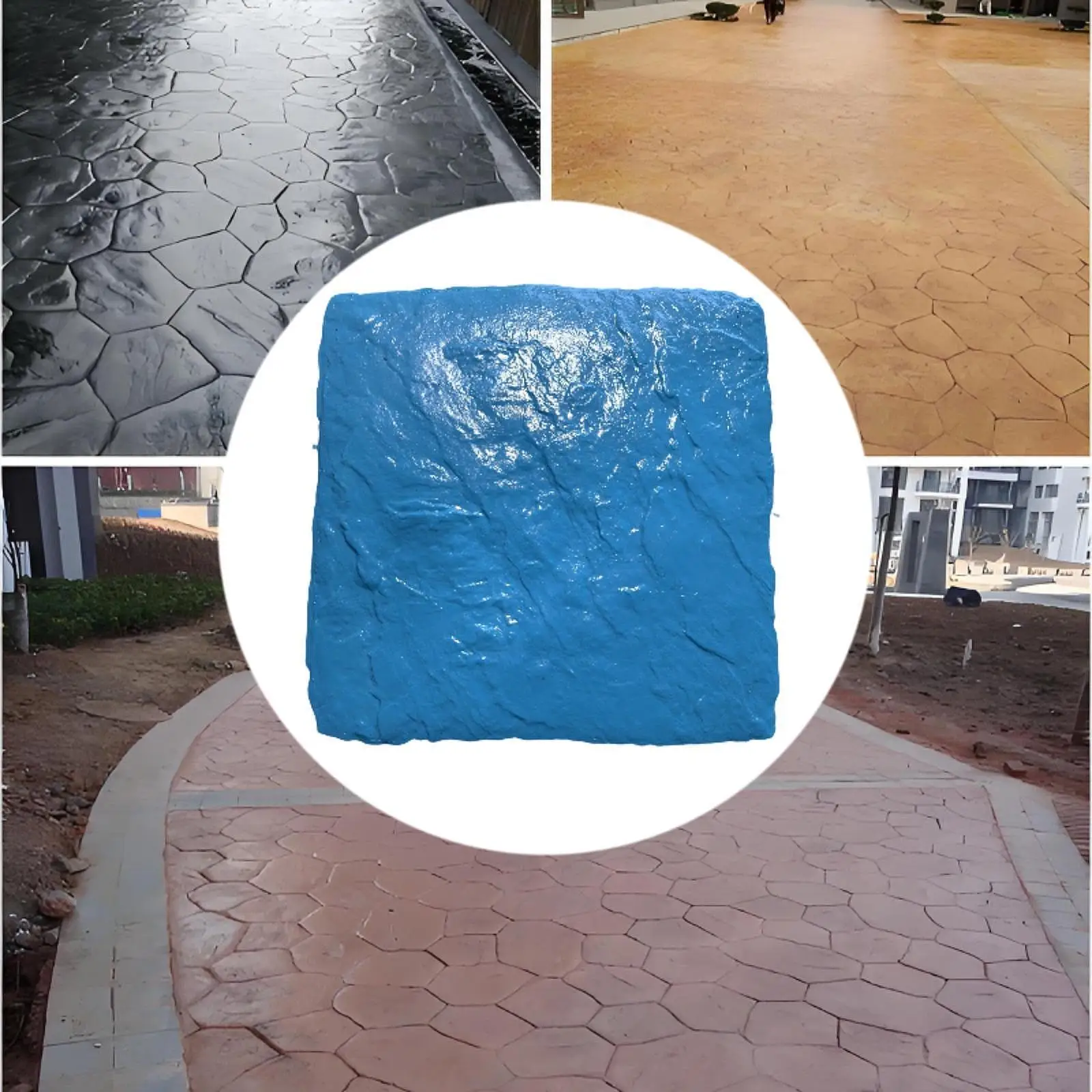Concrete Stamp Form Paving Pattern Maker DIY Floor Imprinting Stamp Mat Stone Texture Blue for Lawn Wall Patio Courtyard Garden