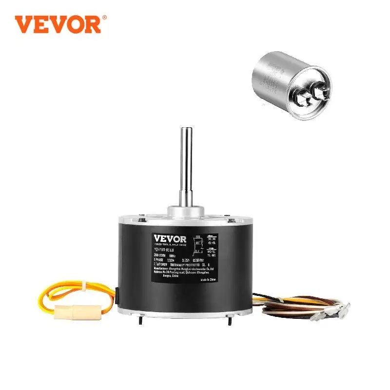 VEVOR 1/5HP Condenser Fan Motor 208-230V 825/1075 RPM Single Phase Condenser Motor Reversible Rotating Explosion-proof Capacitor