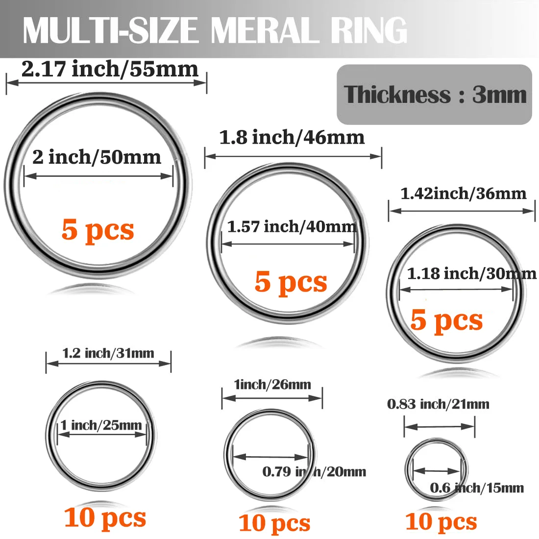 

2IN бесшовное уплотнительное кольцо из нержавеющей стали 304, 45 шт., металлические кольца, однотонное сверхмощное многоцелевое металлическое уплотнительное кольцо для макраме, собаки Leashe Bag