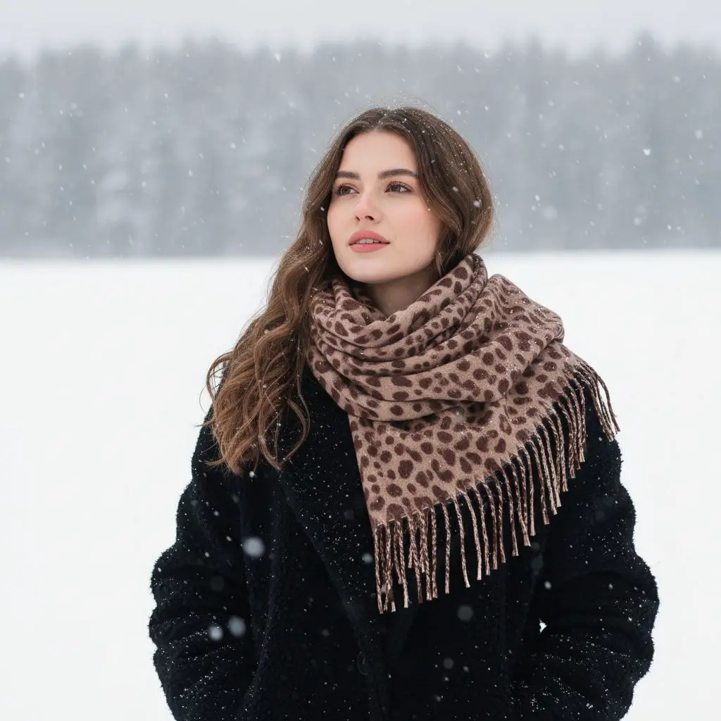 

Леопардовый шарф из пашмины с кисточками для женщин и мужчин, осенне-зимние теплые шарфы, модные длинные накидки, однотонный кашемир, как мульфер