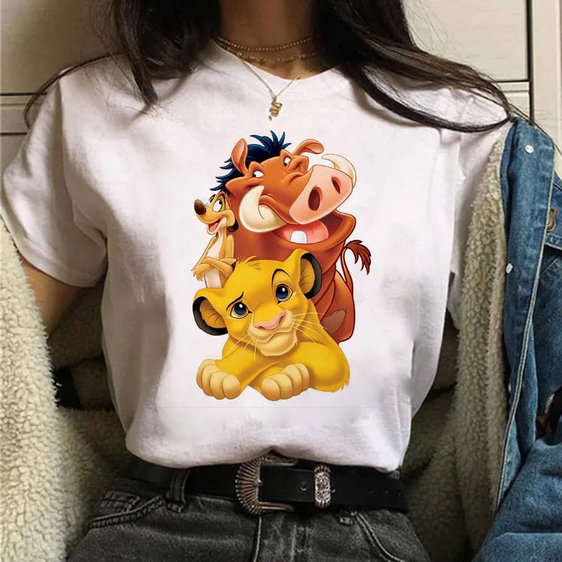 T-shirt dessin animé Disney pour femme, haut graphique, Hakuna MatMiCute, Harajuku des années 90, Ullzang, le roi discutant, cad