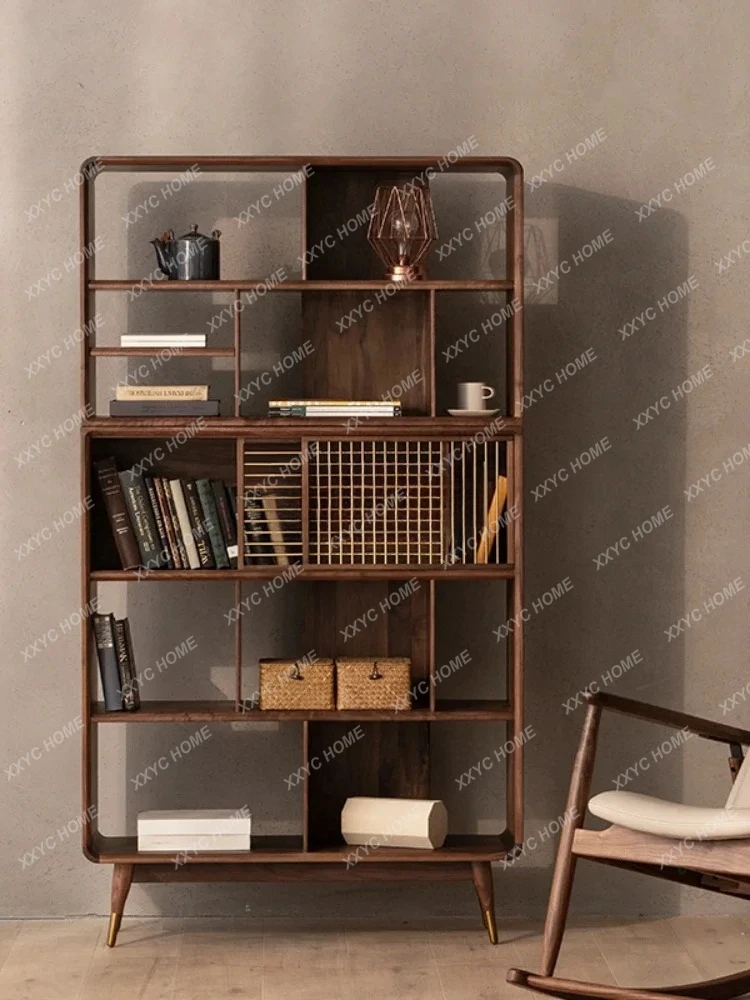 TT  Solid Wood Cherrywood Combination Black Walnut Storage Rack Simple Copper Leg Bookcase Customization