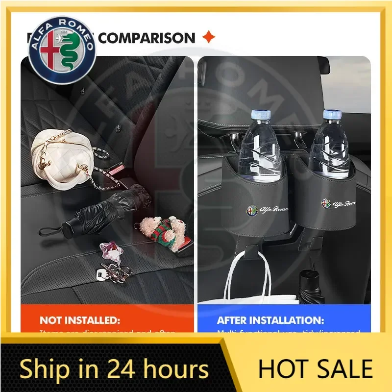 

Car Seat Headrest Hook Hanger Storage Organizer With Cup Holder For Alfa Romeo Giulia 147 Mito 156 159 166 GT Stelvio Brera