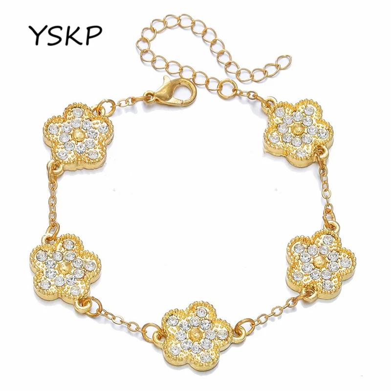 

YSKP Trend Crystal Flower Bracelets For Women Fashion Gold Color Chain Bracelet Party Jewelry
