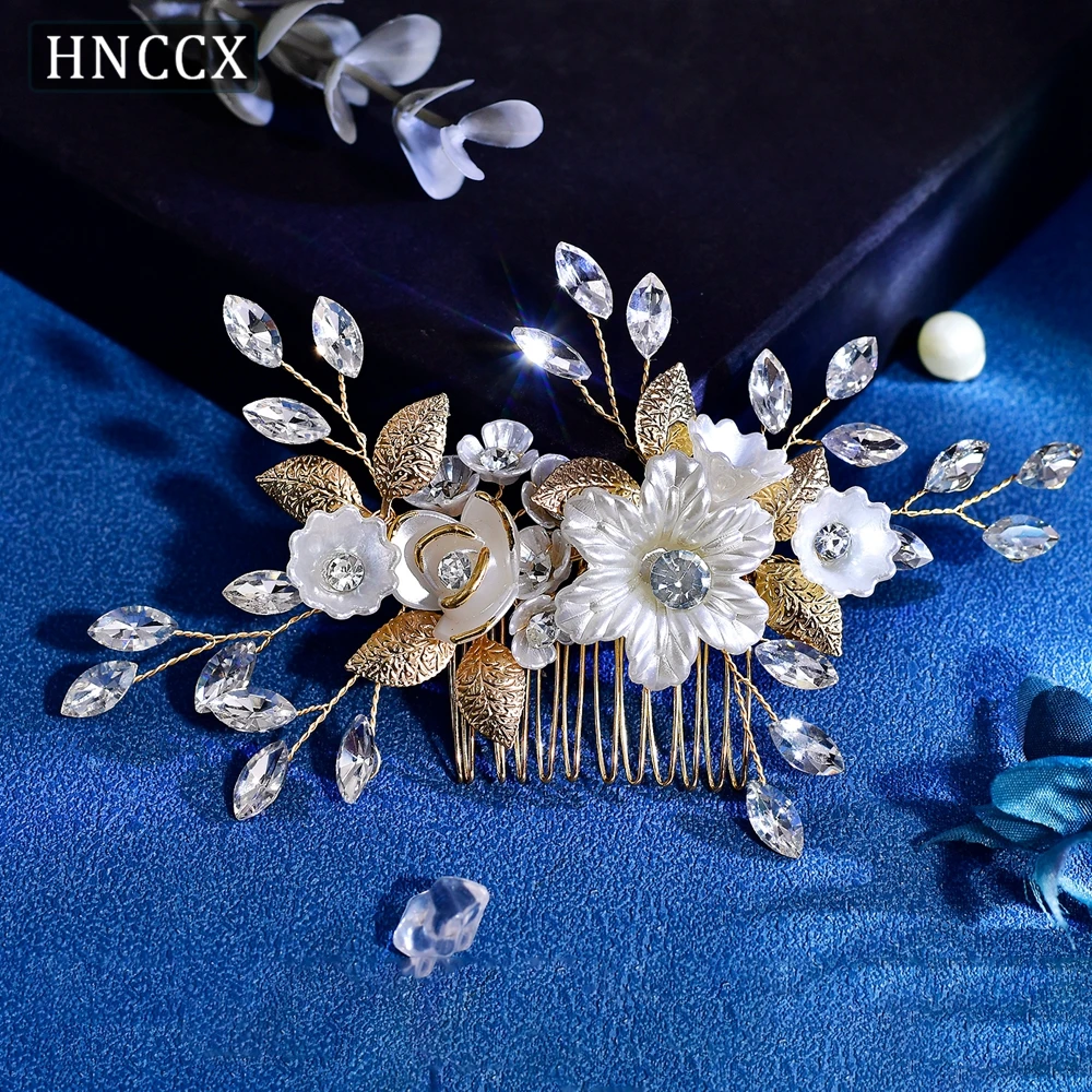 

HNCCX Alloy Leaf Rhinestone Wedding Hair Comb Gold Color Bride Hair Clips Accessories Bridal Party Head Jewelry Headpiece HP515