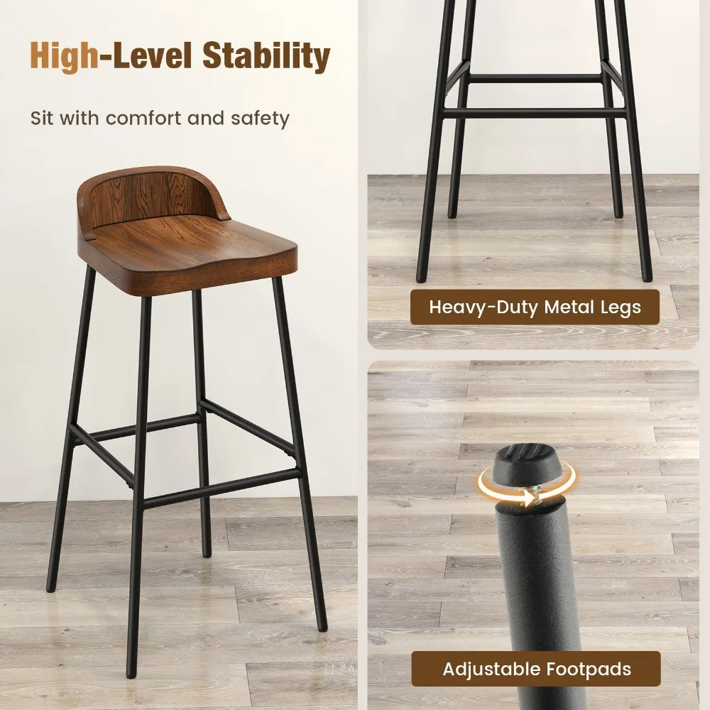 4PCS Industrial 29" Bar Stool Bar Height Saddle Seat Kitchen Stool Low Back