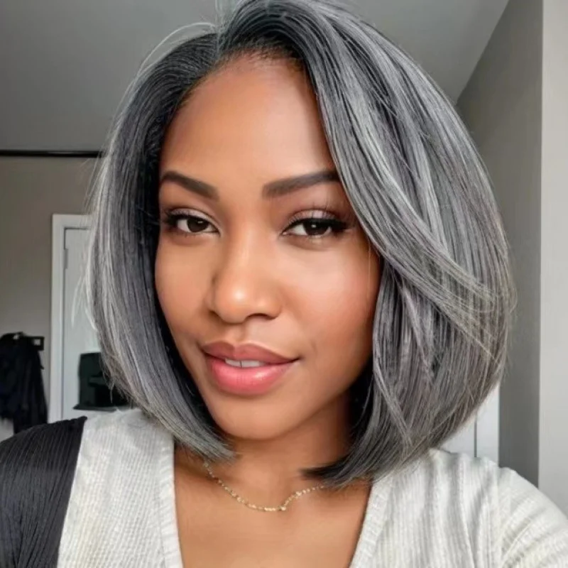 

Wig European and American Women's Fashion Synthetic Hair Wig Granny Gray Side Part Short Curly Hair Natural Big Curls Wholesale