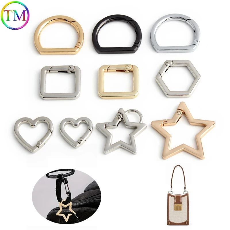 

D Ring Metal Spring Connect Buckle Star/Hrart Shape For Handbag Keychain Rectangle Keyring Clasp Clip Key Holder Accessories