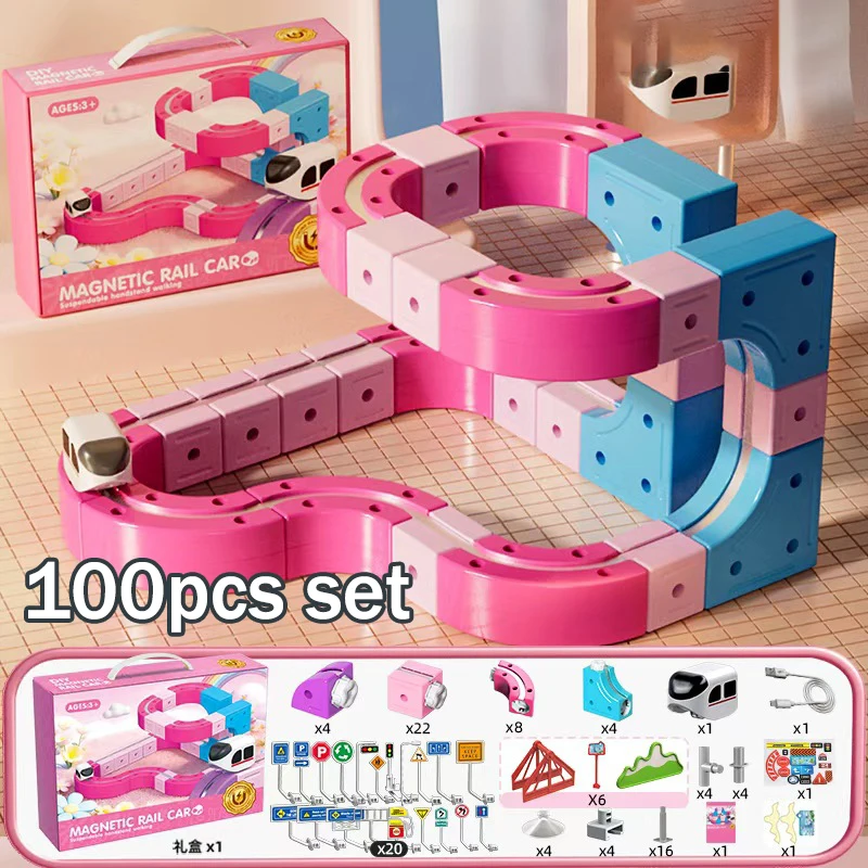 

82/100pcs Children Anti-Gravity Magnetic Track Train Flexible Changeable Magic Rail Car Electric Assembly Kids Toy For Girl Gift