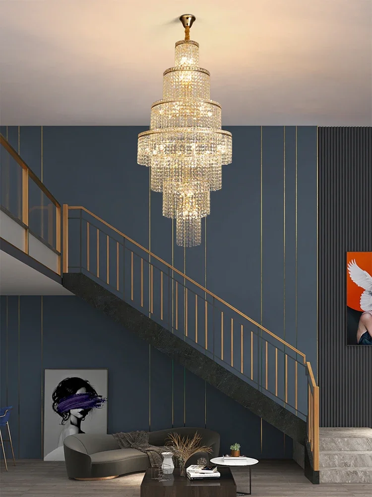New Design Large Decorative High Ceiling Living Room Golden Chandelier Staircase Modern Luxury High Quality Crystal Chandelier