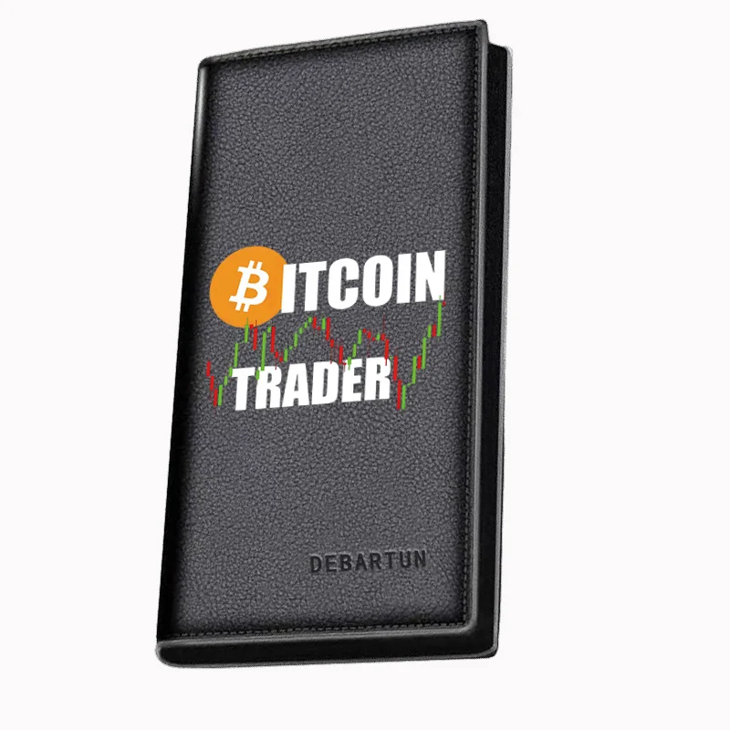 Bitcoin icon and trader candlestick graph Men's Long Wallets Business Stylish Printing Design Casual Use Christmas Valentine's F
