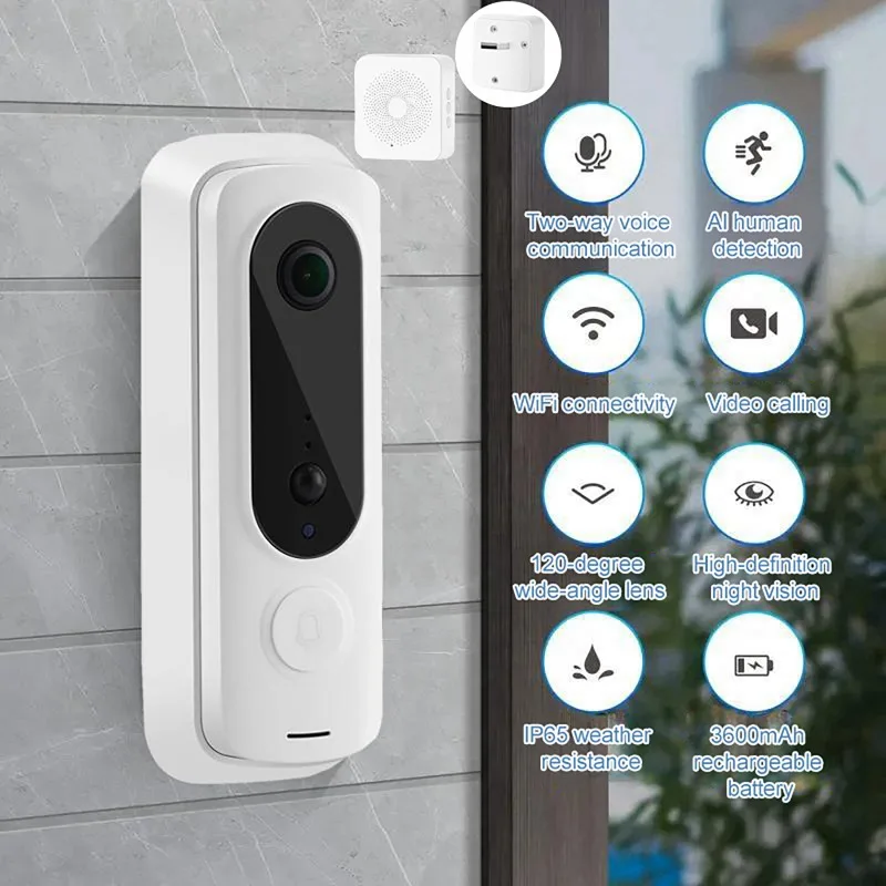 1080P Wireless Video Doorbell Camera WiFi Smart Door Bell Home Security Motion Detection Night Vision Two-way Audio Doorbell