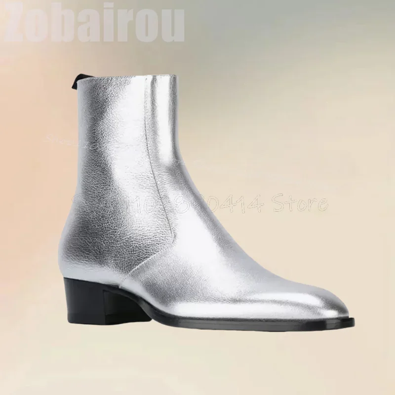 

Silver Glitter Crack Pattern Black Sole Ankle Boots Fashion Side Zipper Men Shoes Luxury Handmade Party Office Men Dress Shoes