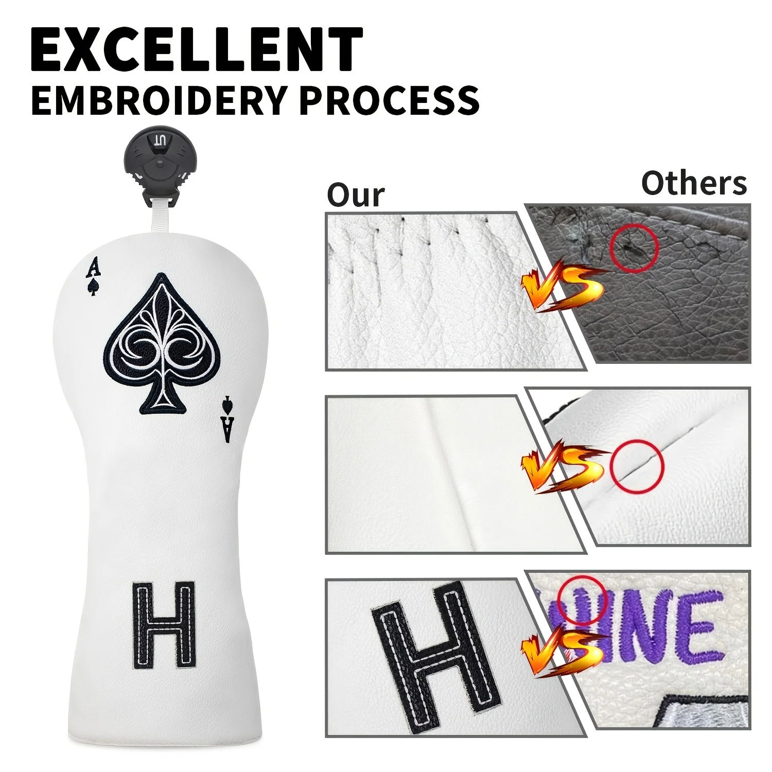 1pc/3pcs Playing Card Spade Pattern Golf Head Covers, Fits Driver, Fairway Wood And Hybrid Clubs, Unisex Design, - view 5