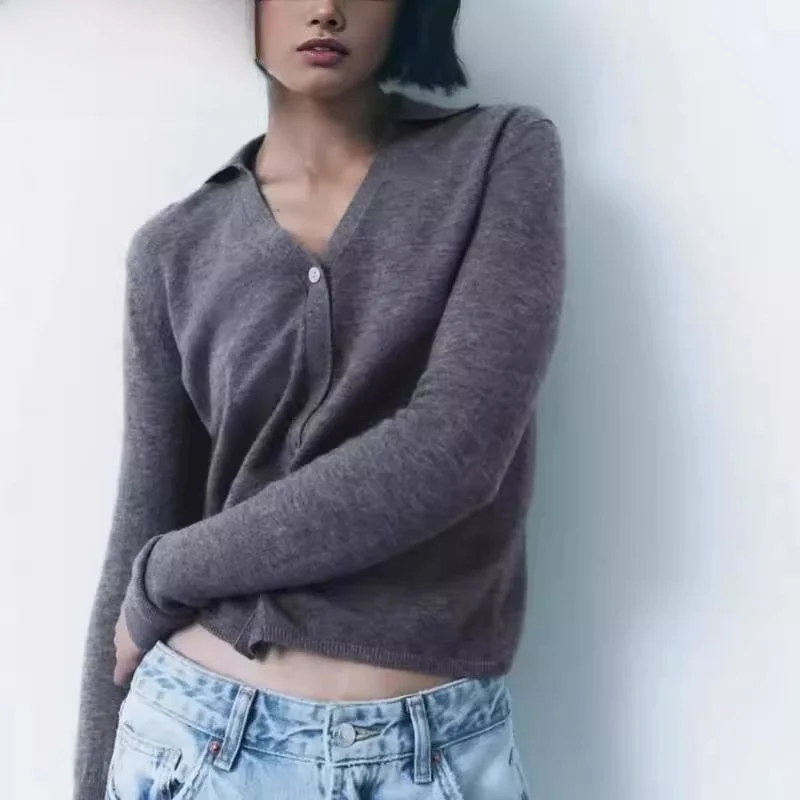 

Casual irt Sle Knitted Sweater Straight Fit Women's Faion Autumn New Arrival V-ne Long Sve Polyester Fiber