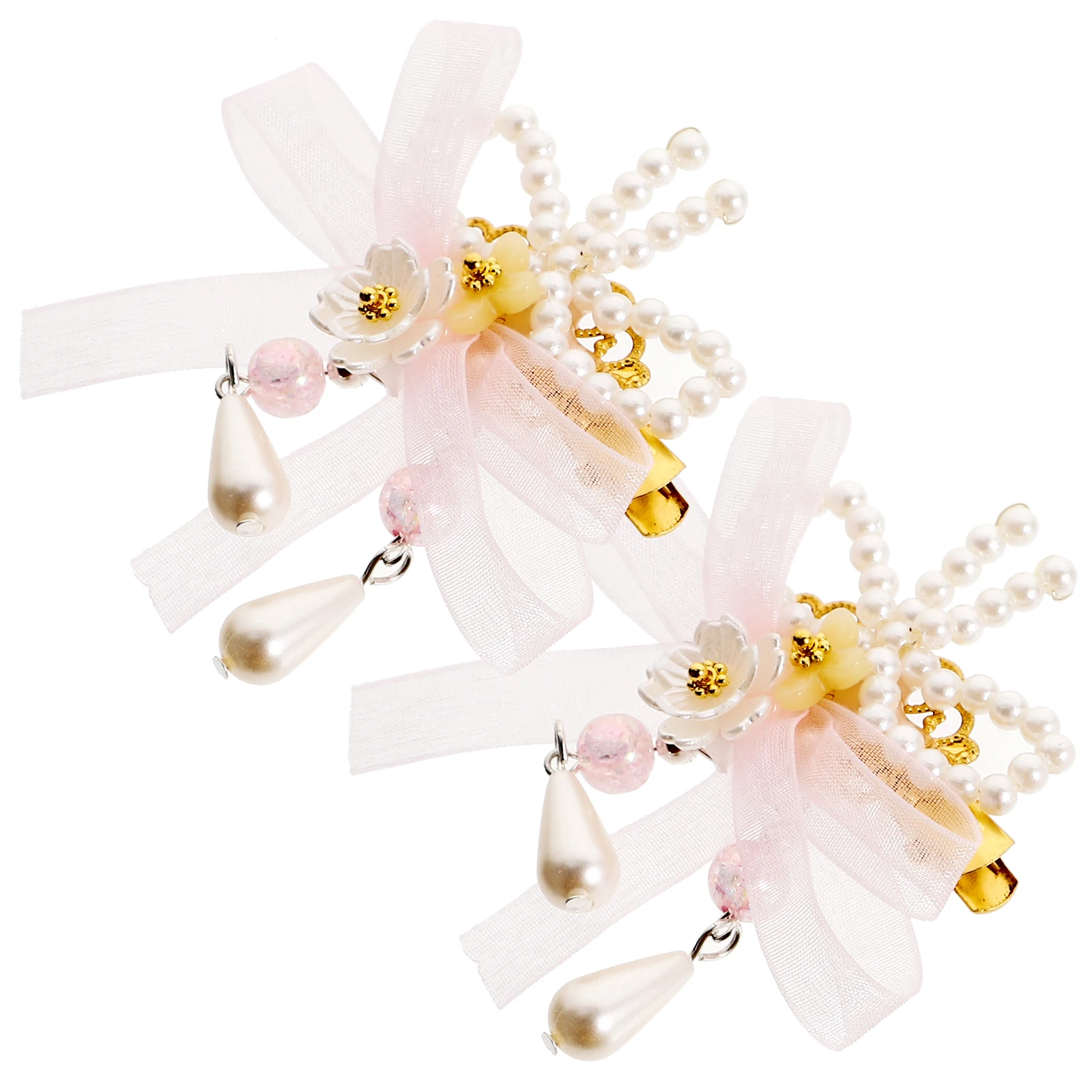 

2pcs Women Flower Clips Tassel Pearl Decorative Accessories For Wedding Party Girls Teens Stylish Lightweight Non-Damaging