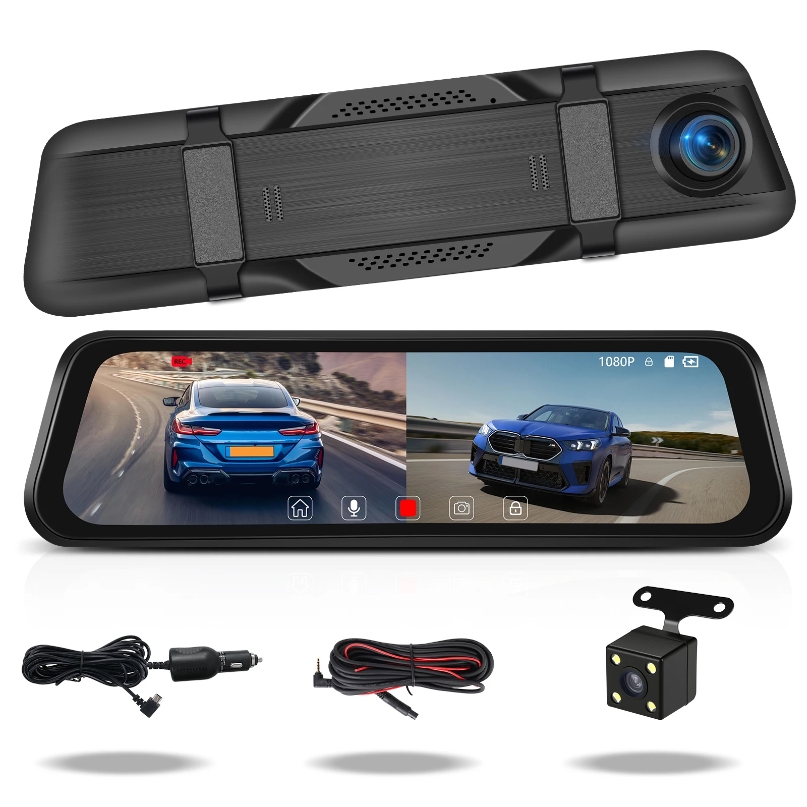 Podofo 9,66'' Dashcam 1080P Dual-Objektiv Auto-DVR Mehrsprachiger Auto-Videorekorder mit 480P Rückfahrkamera 150° ° Breiter Betrachtungswinkel – Detail 15
