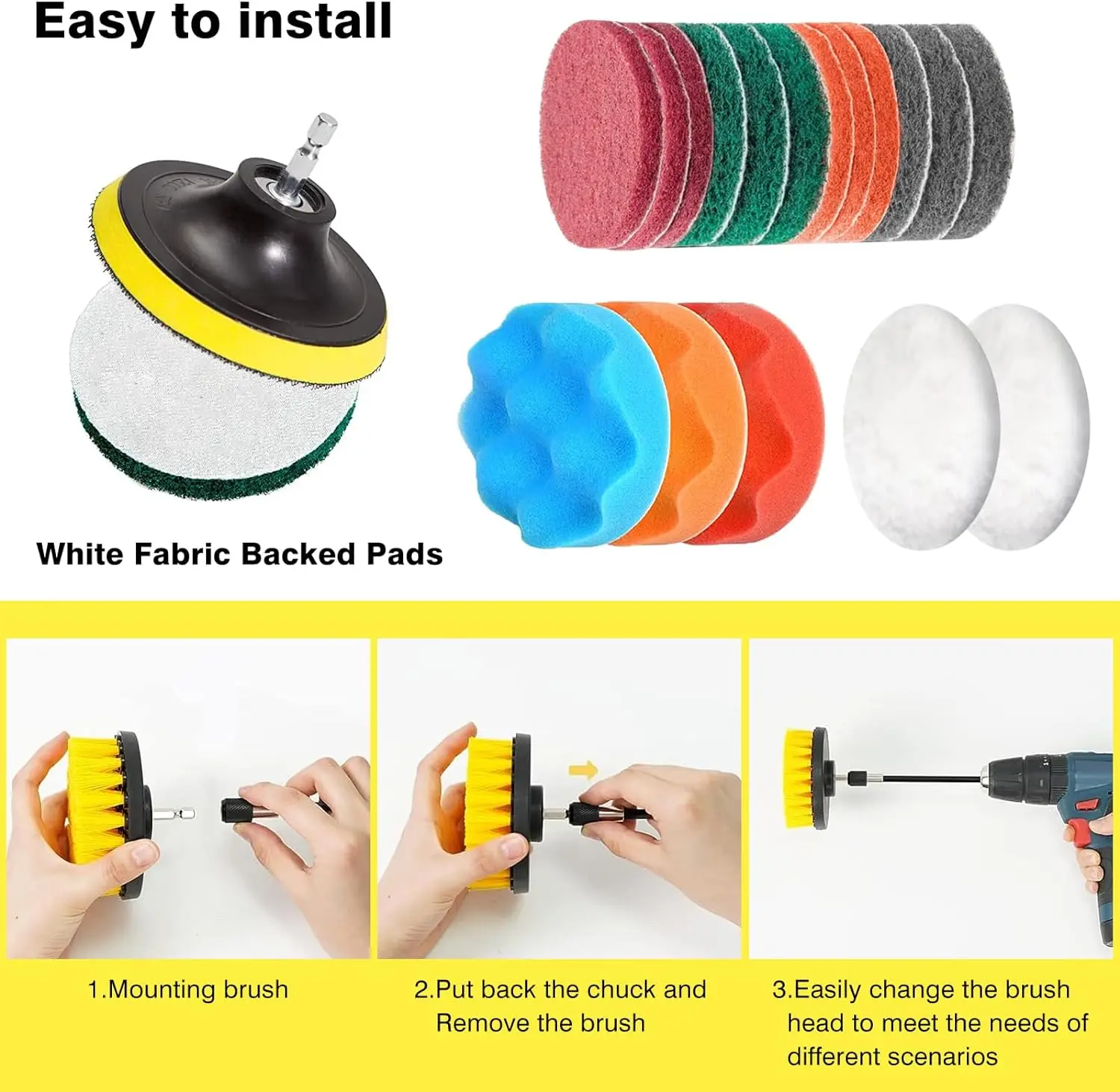 30 Pcs Drill Cleaning Brush Attachments Set with Scouring Pad Sponge Wire Brush and Extend Long Attachment for Car Cleaning