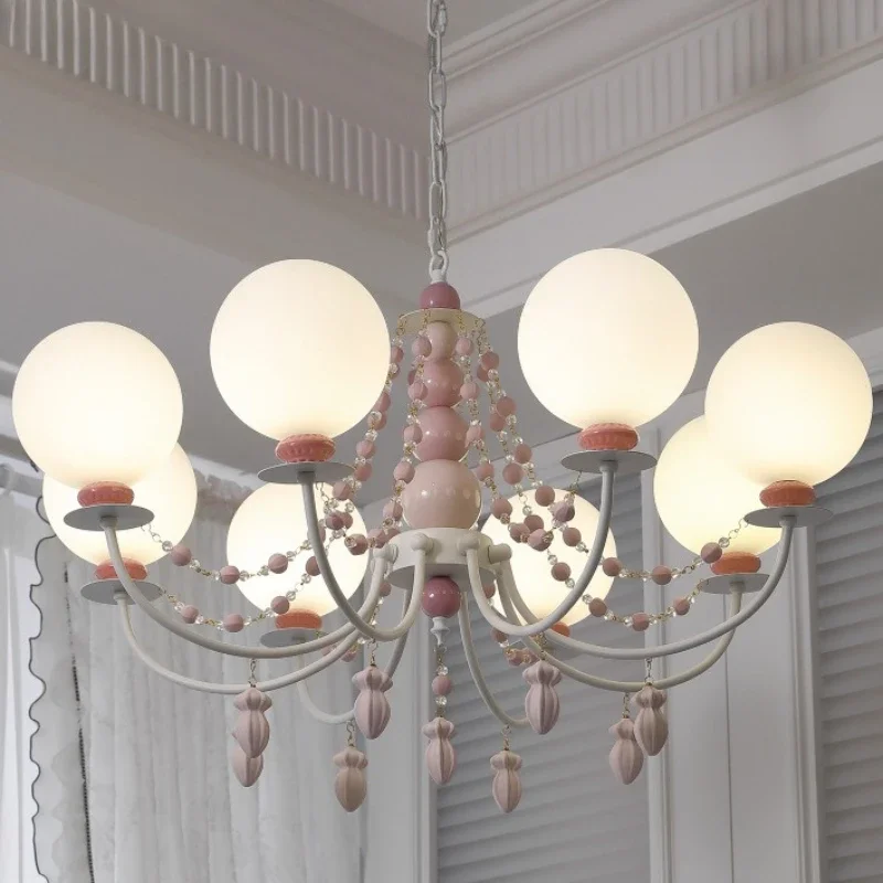 European Cream Style Pink Blue Children's Room Pendant Light Creative Ceramic Glass Ball Cover Lamp Living Room Dining Room Lamp