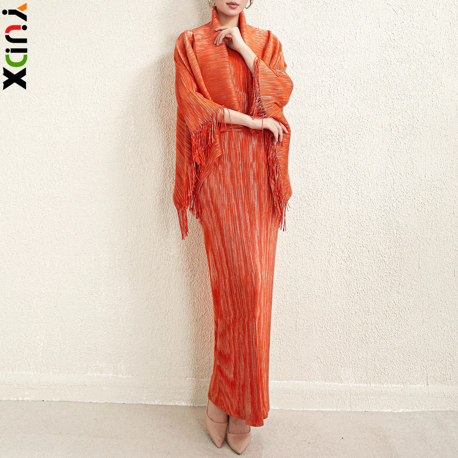 

YUDX Miyake Tassel Dress 2-piece Fashion Temperament Cloak + Dress Set Pleated Two-piece Set 2024 Early Spring New