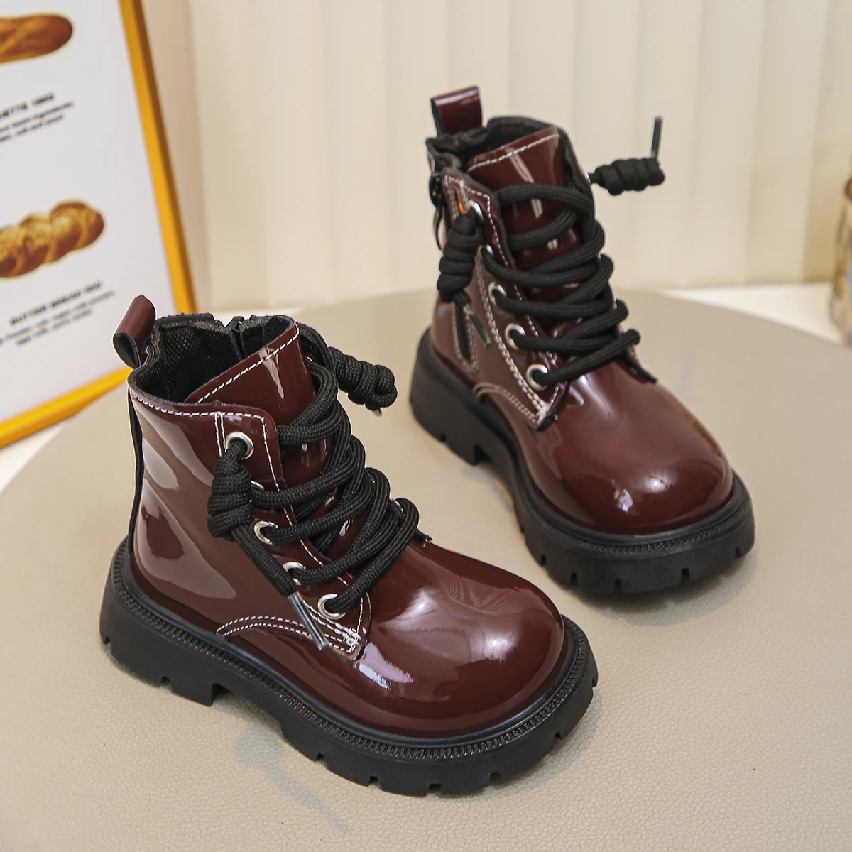 Girls' Comfortable Burgundy Versatile Children's Boots for Autumn and Winter