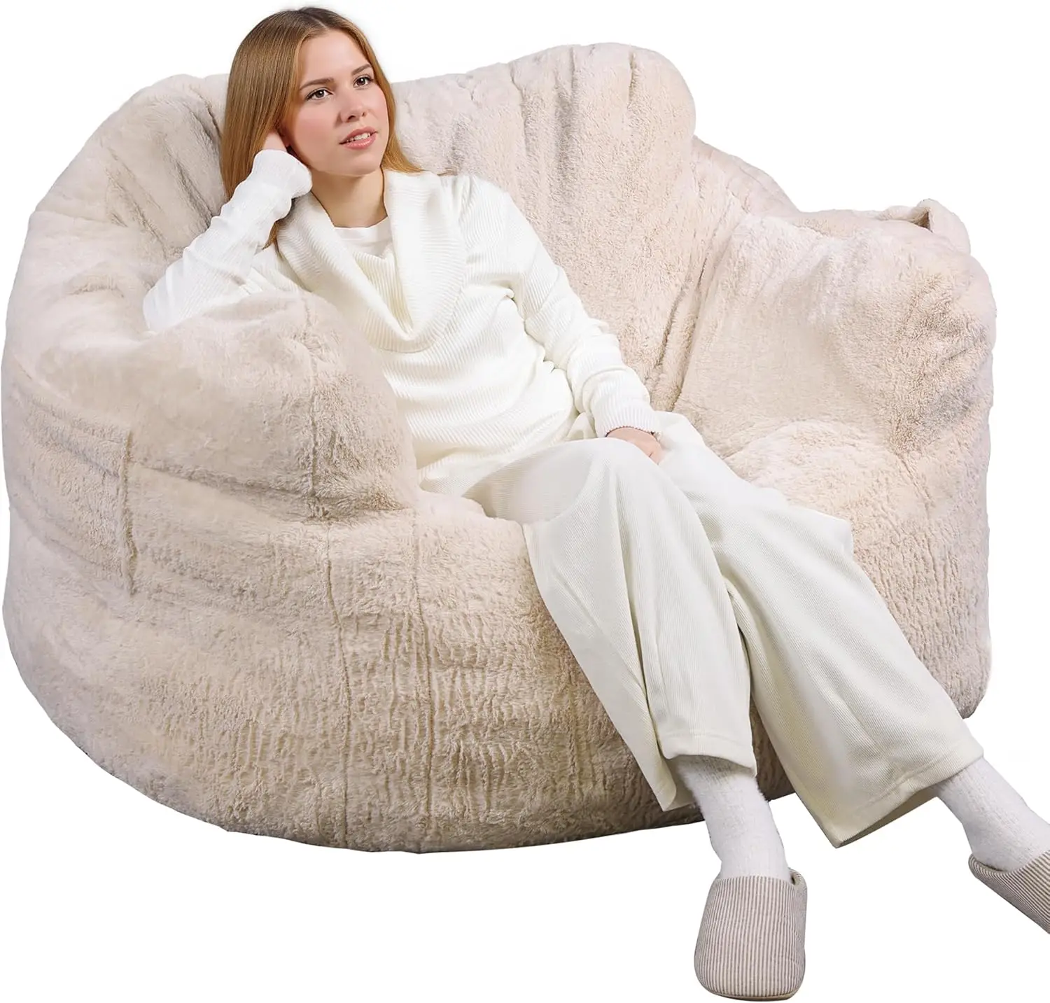 

Giant Bean Bag Chair with Armrests, Beige Memory Foam Sofa for Living Room, Bedroom