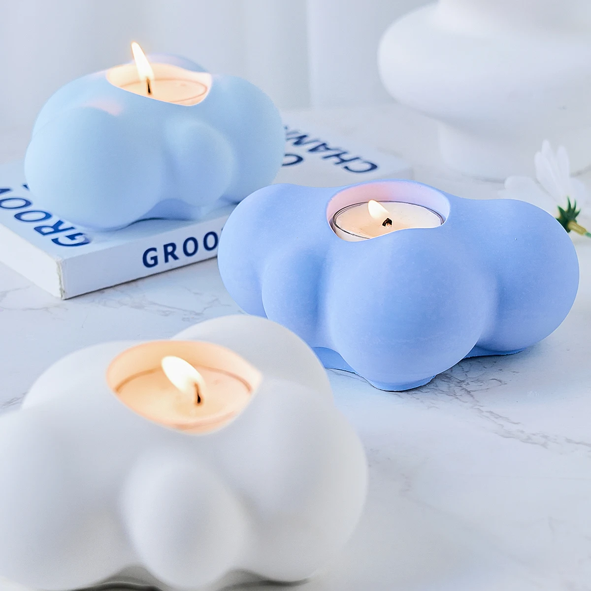 Bougeoir en forme de nuage 3D, moule en silicone, bricolage, bougie en forme de nuage, ciment de gypse, considérant ci-après, rangement de bijoux, décoration intérieure