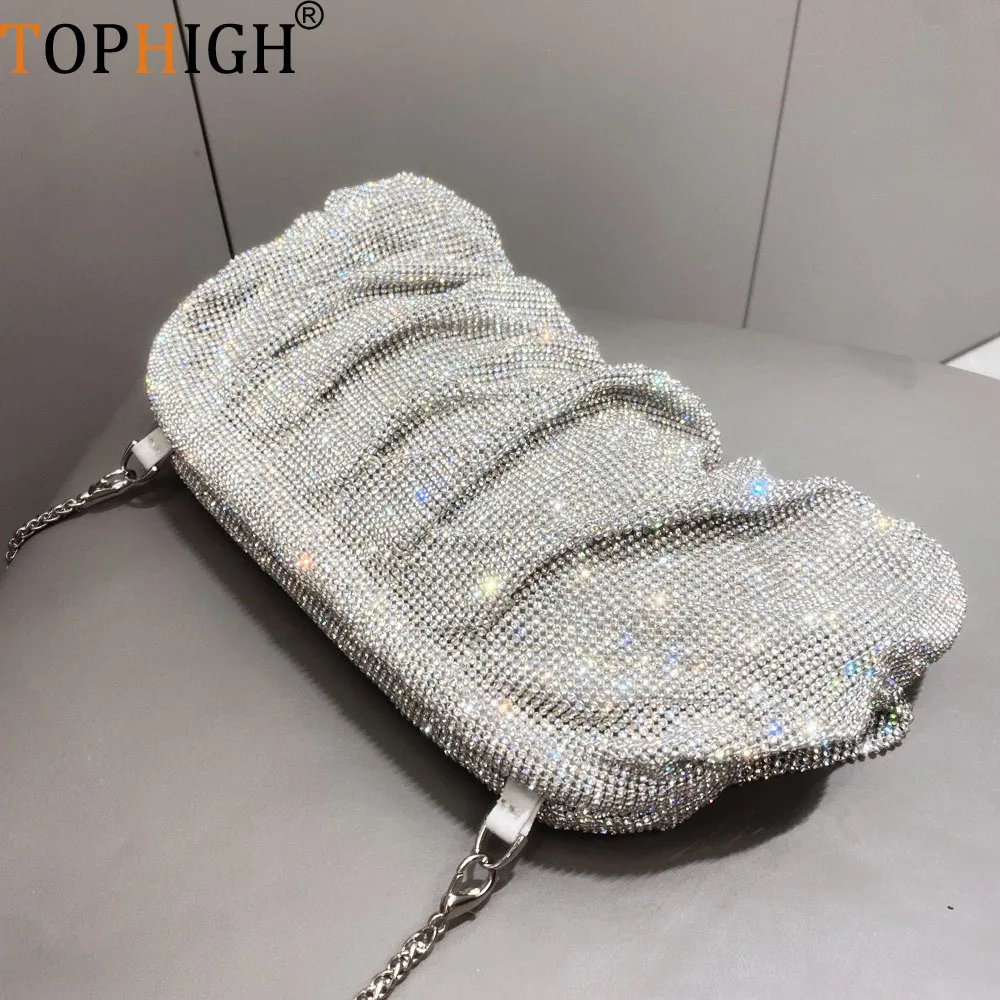 TOPHIGH New Shiny Bling Rhinestones Handmade Evening Clutch Bags Hot Folds Purses And Handbags Luxury Designer Wedding Party