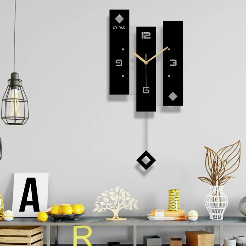 Black Acrylic Creative Swing Wall Clock Living Room Bedroom Silent Home Fashion Clock