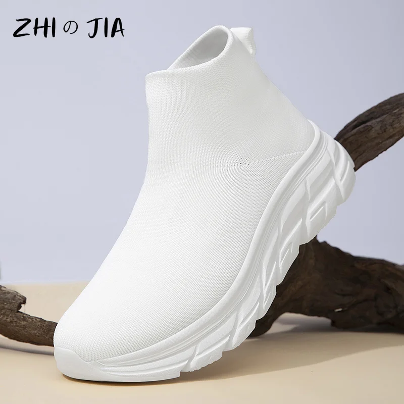 Couple High Top Socks Shoes Men's Large Casual Sports Shoes Spring Autumn Mesh Breathable Lightweight Comfortable Footwear