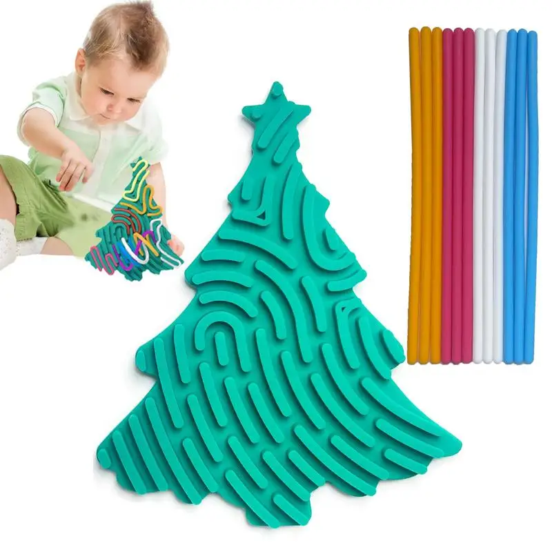 Christmas Tree Sensory Board Kids Board For Fine Motor Skill Silicone Sensory Fidget Toy 12x Silicone Sticks Silent Fidget Toys