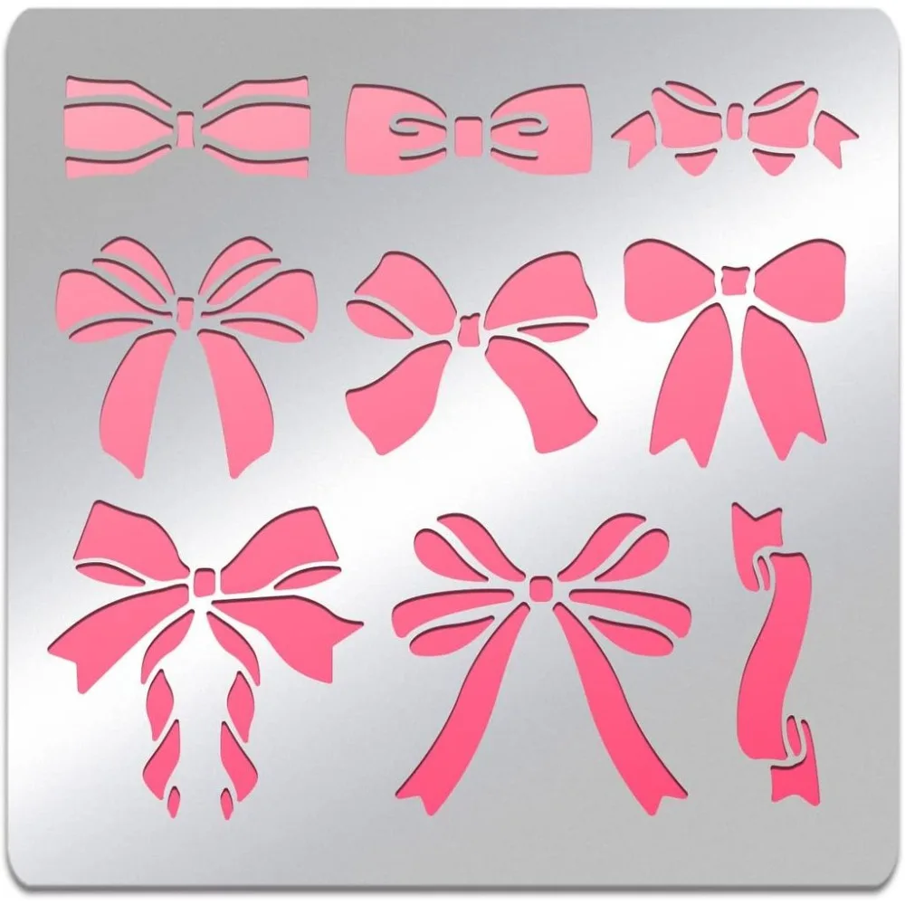 Bowknot Theme Stainless Steel Stencil Template 6x6 Inch Ribbon Metal Journal Stencils Templates for Burning Pyrography Drawing