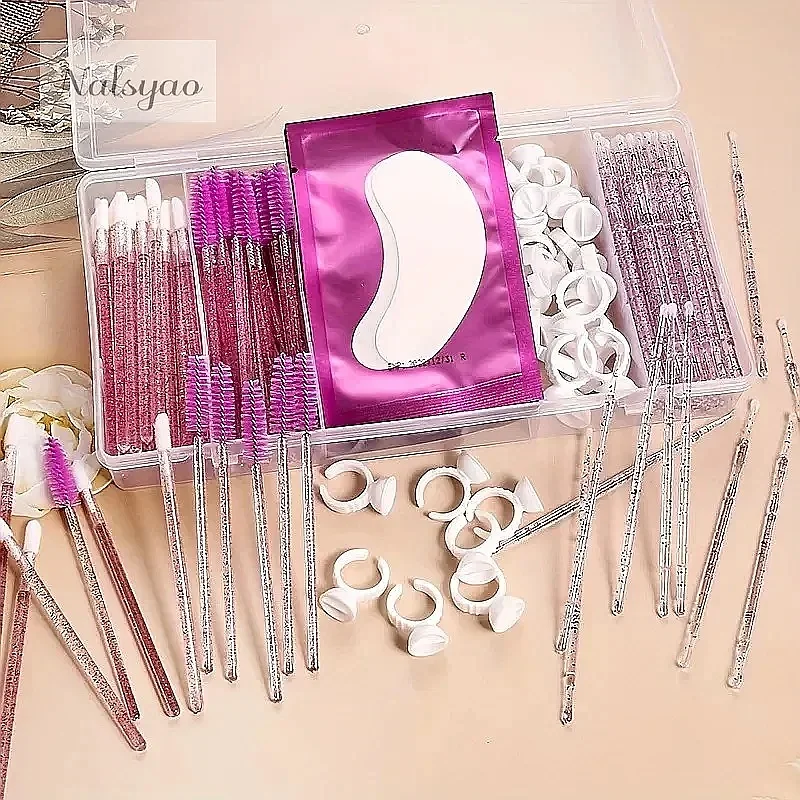 130 Pcs Rectangle Vertical 5 Grid Eyelash Extension Storage Box with Cover Glue Tweezer Holder Makeup Organizer Tool Set