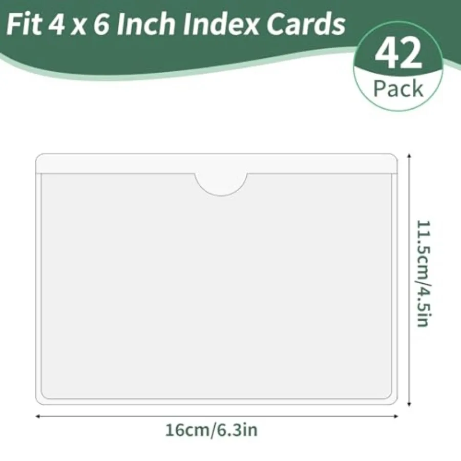 Storage Bin Labels, 42 Pack 4x6 Index Card Holder, Clear Adhesive Pockets, Removable Tote Labels Stickers for Packing Moving Bo