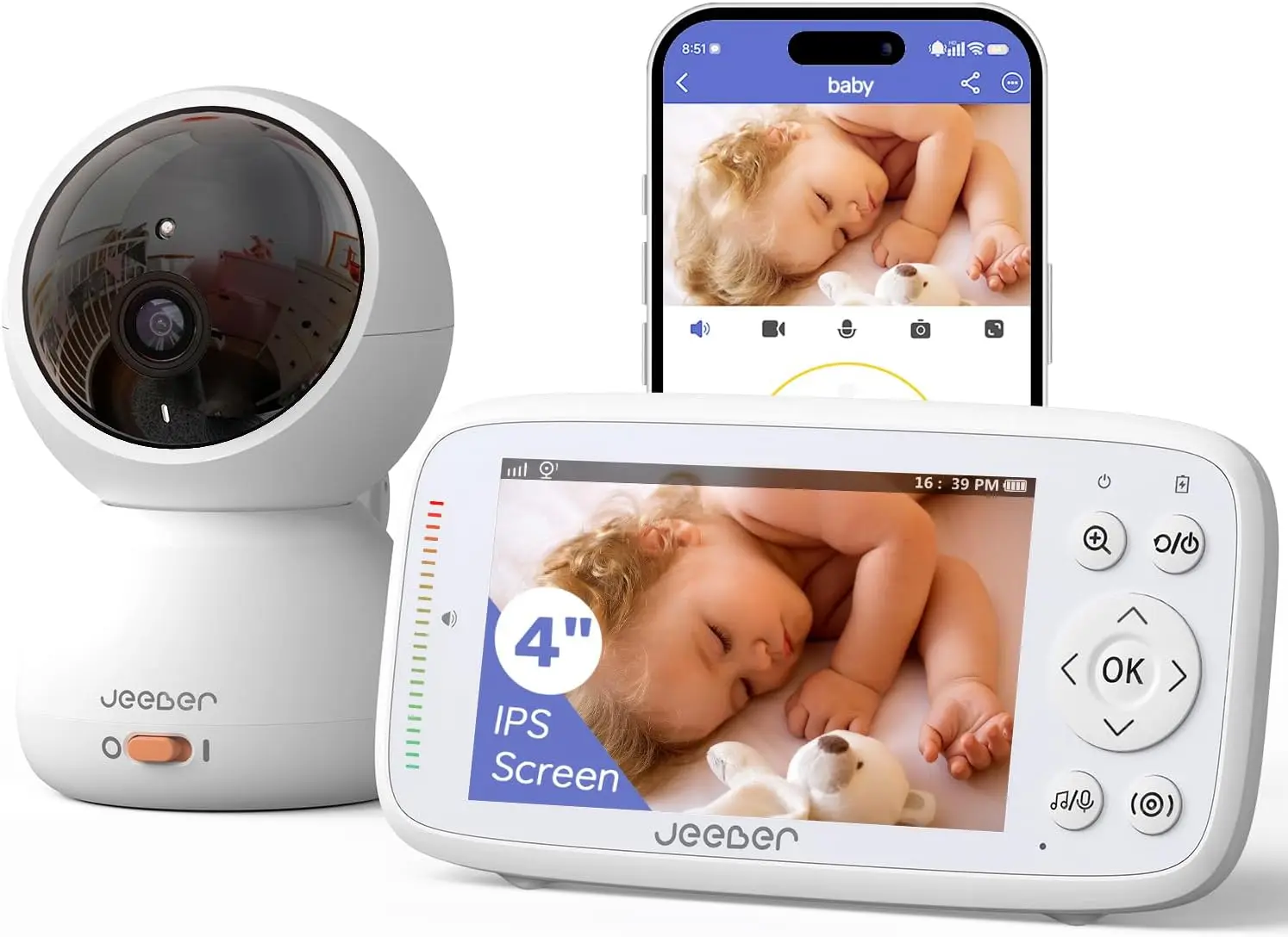 

Видеоняня 1080P с Wi-Fi, камерой, функцией панорамирования, наклона и зума, ночным видением, датчиком движения и датчиком температуры