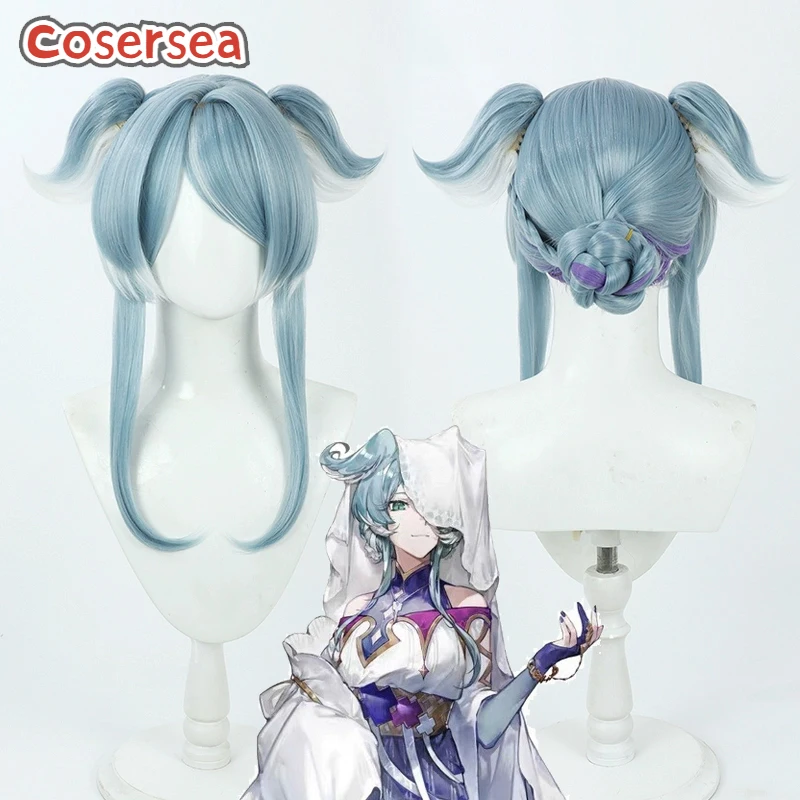 Cosersea Elira Pendora Cosplay Wigs Virtual YouTuber 50cm Blue Mixed White Purple Ponytail Wig Synthetic Hair Heat Resistant