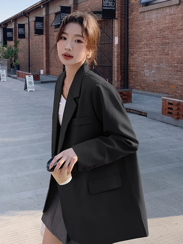 LANMREM Office Lady Blazer For Women Notched Long Sleeves Double Breasted Solid Color Coat Versatile 2024 New Clothing 2DA5909