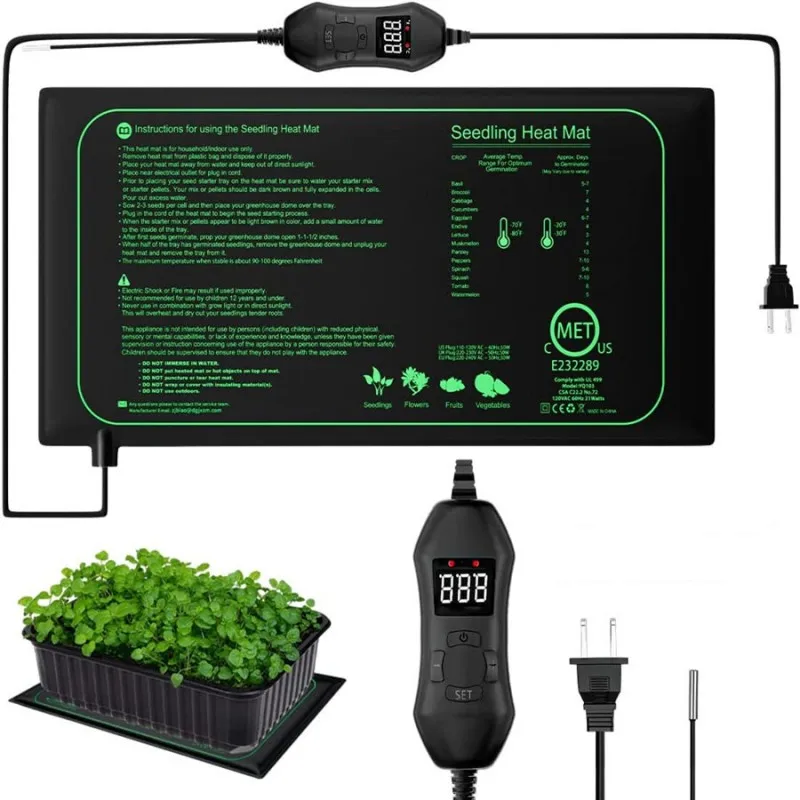 Waterproof Adjustable Thermostat Seedling Heat Mat 25cm Warm Hydroponic Heating Pad for Germination,Indoor Gardening,Greenhouse