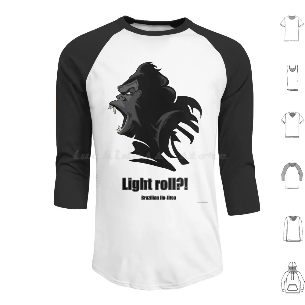 Light Roll ? ! | Black Angry Gorilla Hoodie cotton Long Sleeve Jiu Jitsu Bjj Brazilian Jiu Jitsu Martial Arts Grappling